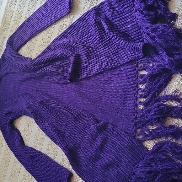 Hanifa Vibrant Purple Fringe Cardigan. Size S/M - Picture 2 of 9